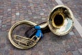 Old and vintage sousaphone on street Royalty Free Stock Photo