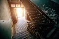 Old vintage staircase at the old abandoned building Royalty Free Stock Photo