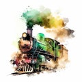 Old vintage steam locomotive isolated on white background watercolor hand drawn illustration Transport Royalty Free Stock Photo