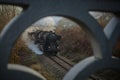 Steam train rushing towards camera Royalty Free Stock Photo