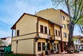 Old and vintage style building and house in city center of the iznik and huge tree in front of the house