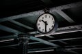 Old vintage style clock on a railway station Royalty Free Stock Photo