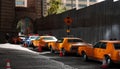 Old vintage taxi and police cars on the streets of New York