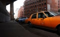 Old vintage taxi and police cars on the streets of New York