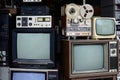 Old vintage televisions and radios background