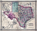 Old vintage 19th century framed map of Texas state of the United States Royalty Free Stock Photo