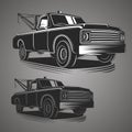 Old vintage tow truck vector illustration. Retro service vehicle.