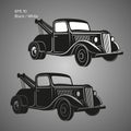 Old vintage tow truck vector illustration. Retro service vehicle.