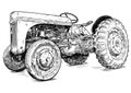 Cartoon or Comic Style Drawing of Old or Vintage Red Tractor