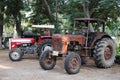 Old vintage tractors in field Royalty Free Stock Photo