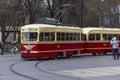 Old tram on the streets of Moscow