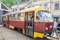 Old vintage tram Tatra T4SU in the garage at the depot in Lviv