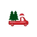 Old vintage truck carrying  Christmas trees. Royalty Free Stock Photo