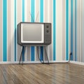 old vintage tube television in seventies style room