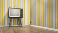 old vintage tube television in seventies style room