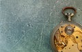 Old vintage watches mechanism. Watch repair workshop background.