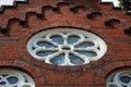 Old vintage window on a brick wall of the historic church in Victoria, BC Royalty Free Stock Photo