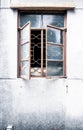 Old vintage window of house old fashion design classic on green rustic painted concrete wall background Royalty Free Stock Photo
