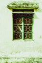 Old vintage window of house old fashion design classic on green rustic painted concrete Royalty Free Stock Photo