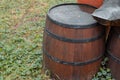 Old vintage wine barrel closeup. Texture of a wooden barrel Royalty Free Stock Photo