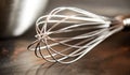 Old vintage wire metal whisk on a rustic table