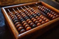 Old vintage wooden abacus, close up view