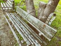 Old vintage wooden bench in the park. Royalty Free Stock Photo