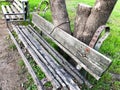 Old vintage wooden bench in the park. Royalty Free Stock Photo