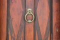 Old vintage wooden door with metal handle Royalty Free Stock Photo