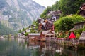 Old vintage wooden houses by the lake in Hallstatt, Austria Royalty Free Stock Photo