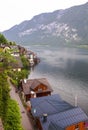 Old vintage wooden houses by the lake in Hallstatt, Austria Royalty Free Stock Photo