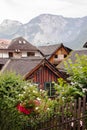 Old vintage wooden houses by the lake in Hallstatt, Austria Royalty Free Stock Photo