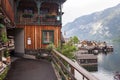 Old vintage wooden houses by the lake in Hallstatt, Austria Royalty Free Stock Photo