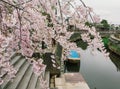 Old vintage wooden Japanese house along small street by Tonegawa river in Sawara village Royalty Free Stock Photo