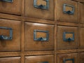 Old vintage wooden library card catalog cabinets Royalty Free Stock Photo