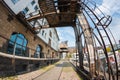 Old vintage wooden port cranes in Berlin Tempelhofer Hafen