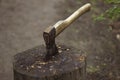 Old vintage axe for chopping wood and stumps Royalty Free Stock Photo