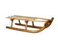 Old vintage wooden sled on white