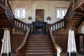 Old vintage wooden staircase in the Stameriena manor house of Latvia on November 6, 2020