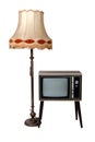 Old vintage wooden television and lamp