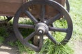 old vintage wooden wheel. wooden cart wheel of the 19th century Royalty Free Stock Photo