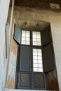 Old vintage wooden window in old house cottage villa european architecture Royalty Free Stock Photo