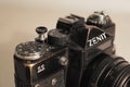 old vintage Zenit photo film camera and lens