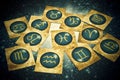 Old vintage zodiac cards with horoscope like astrology concept
