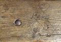 Old vintagewood wooden surface backgroundwith steel metal bolt screw Royalty Free Stock Photo