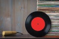 Old vinyl discs and microphone Royalty Free Stock Photo