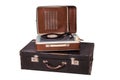 Old vinyl player on an old suitcase Royalty Free Stock Photo