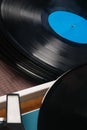 Old vinyl record player, close-up Royalty Free Stock Photo