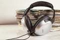 Old vinyls and headphones Royalty Free Stock Photo