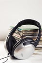 Old vinyls and headphones Royalty Free Stock Photo